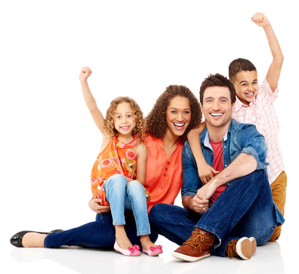 a Family smiling with white teeth